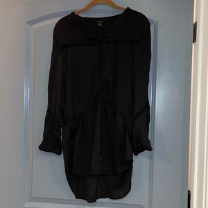 Forever 21 black medium long tie detailed blouse